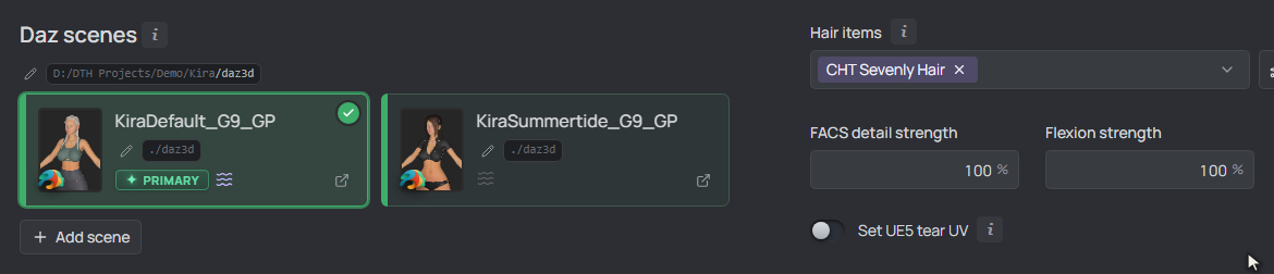 selecting the outfit scene makes the cube glyphs appear beside the per-scene fields