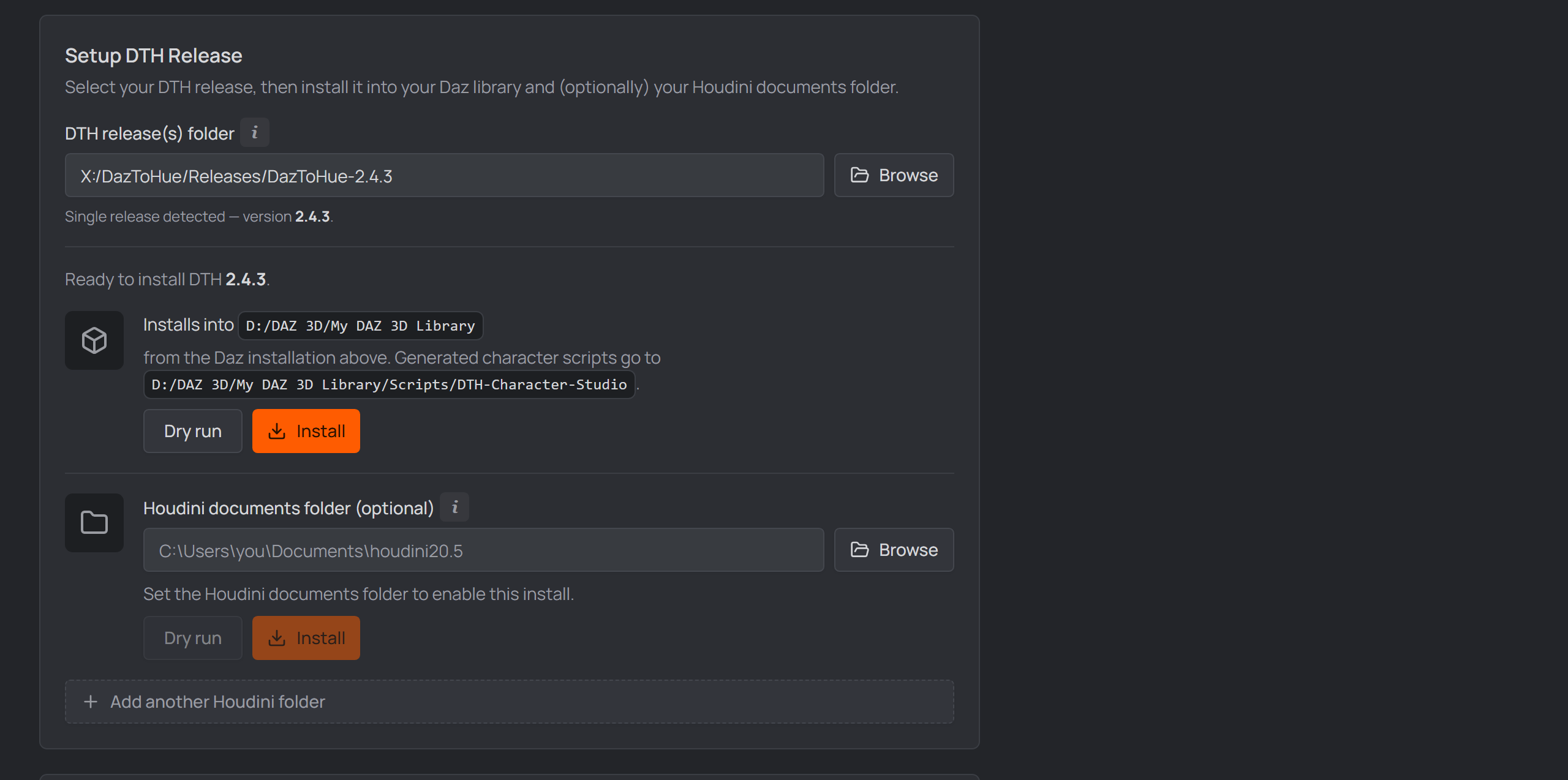 settings general, DTH release section