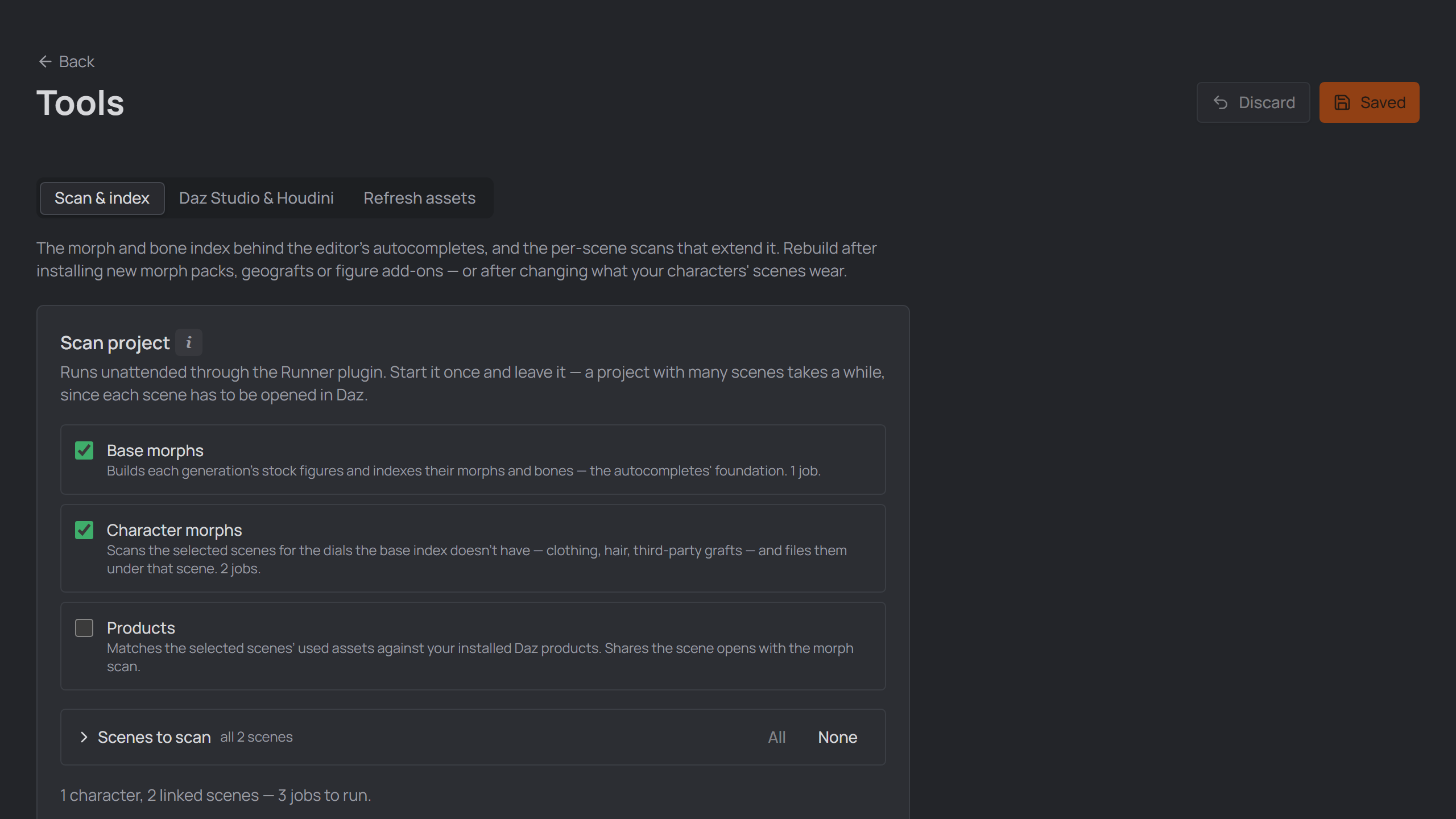 Tools page tabs
